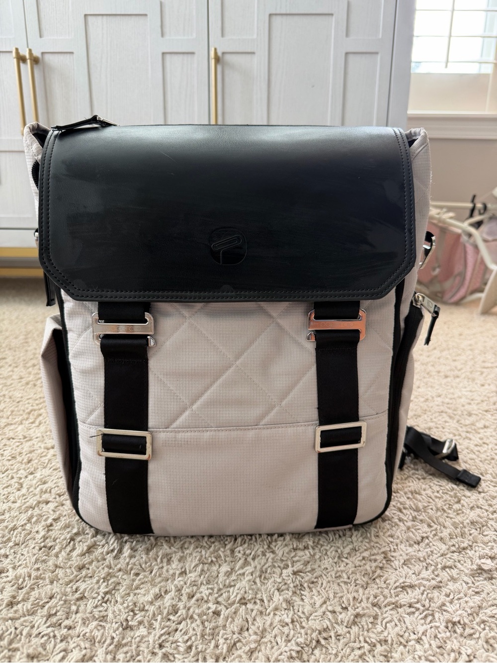 Grey and black leather Paperclip diaper backpack